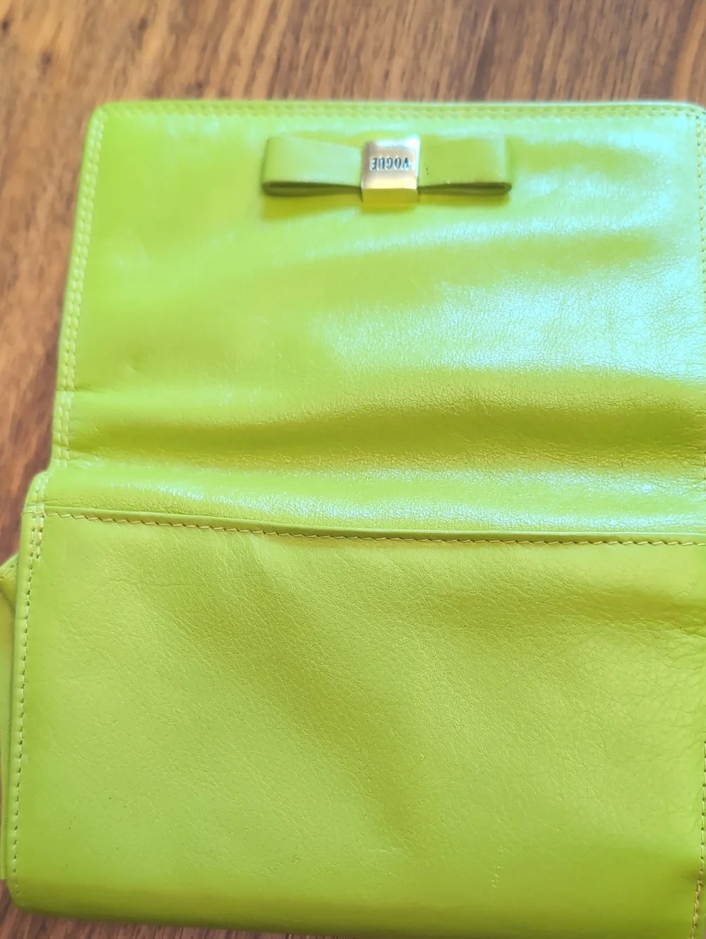 Vogue Bright Green Leather Wallet with Bow Detail
